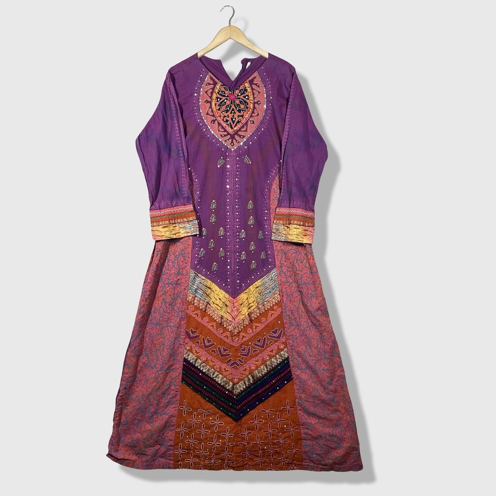 Unbranded Embroidered Kaftan Women XL Purple Boho Ethnic Maxi Dress